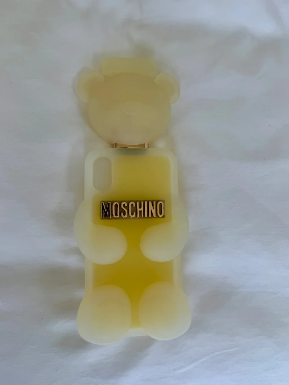 Moschino Pale Yellow Bear-Shaped Phone Case with Gold Logo